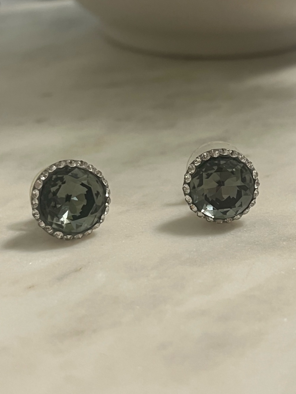 Gold-Tone Grey Crystal Halo Stud Earrings